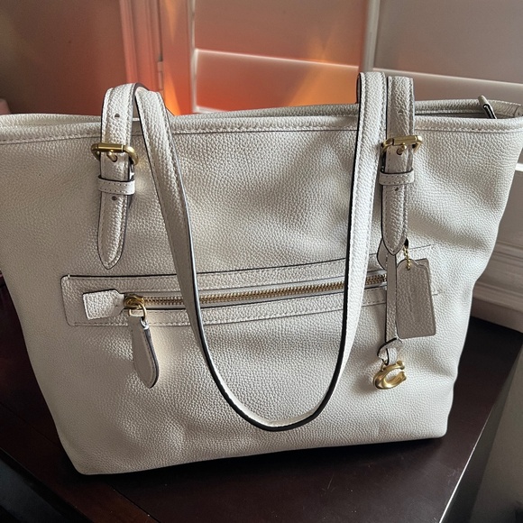 Coach Taylor Tote Polished Pebble Leather Cream Purse - Picture 1 of 7